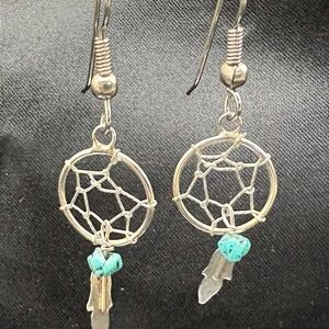Native American sterling silver mini dreamcatcher earrings